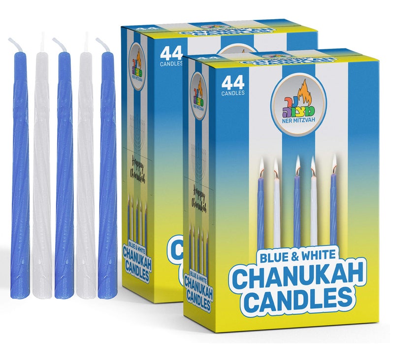 Ner Mitzvah Hanukkah Candles - Blue and White Chanukah Candle with Premium Quality Wax for All 8 Nights (Pack of 2) - 44 Pieces - Image 1